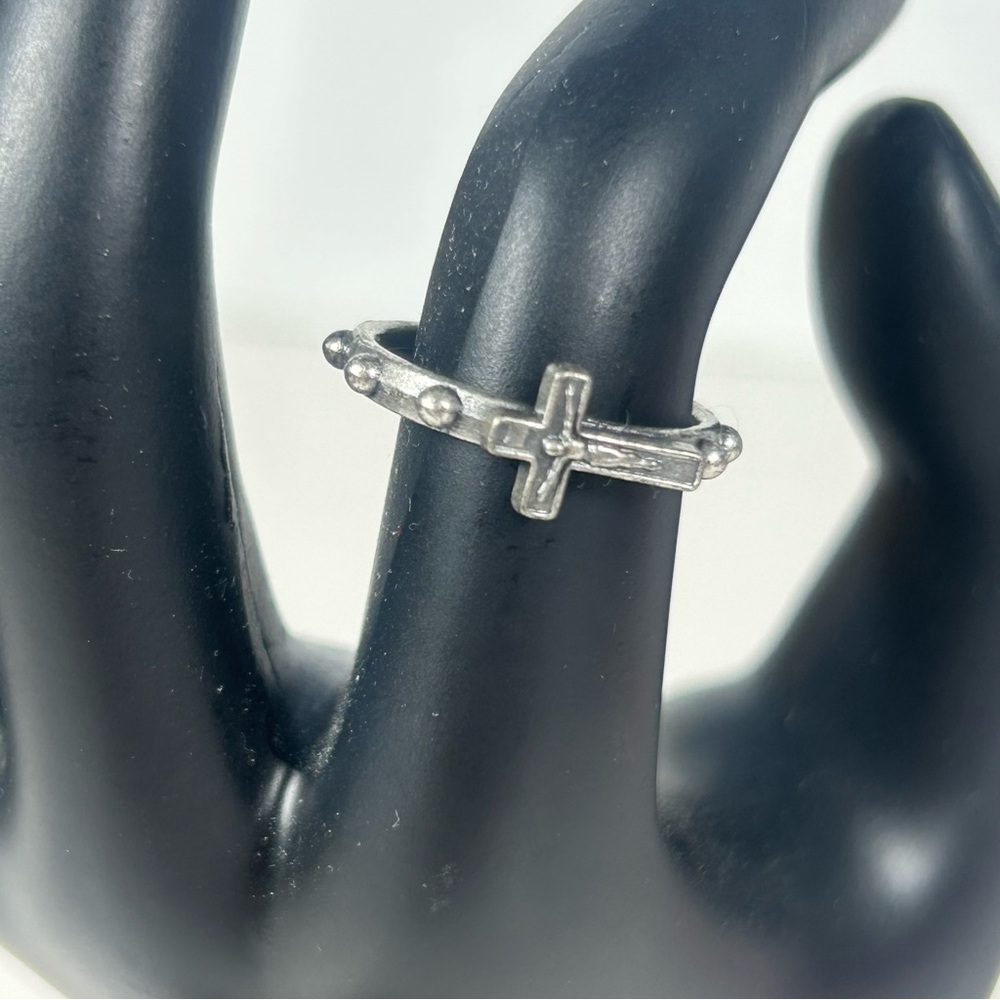 Crucifix Rosary Cross Ring Size 5.5 Silver Tone signed Italy Decade Prayer
